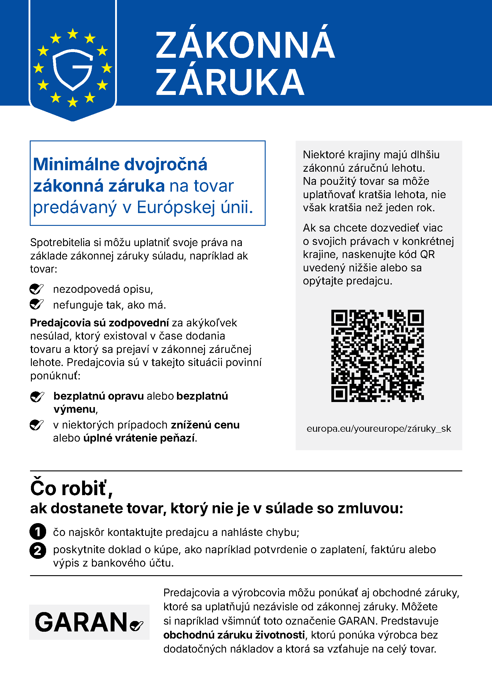 Zákonná záruka – harmonizované oznámenie EÚ o zákonnej záruke súladu